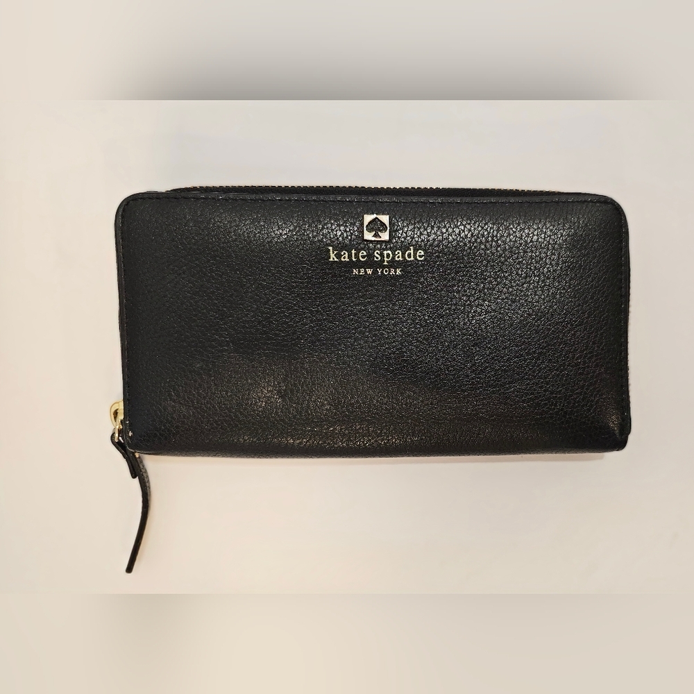 KATE SPADE ZIP WALLET CLUTCH BLACK LEATHER ORGANIZER